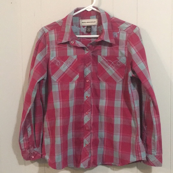 Bit & Bridle Western Plaid Embroidered Snap Front - Picture 1 of 6